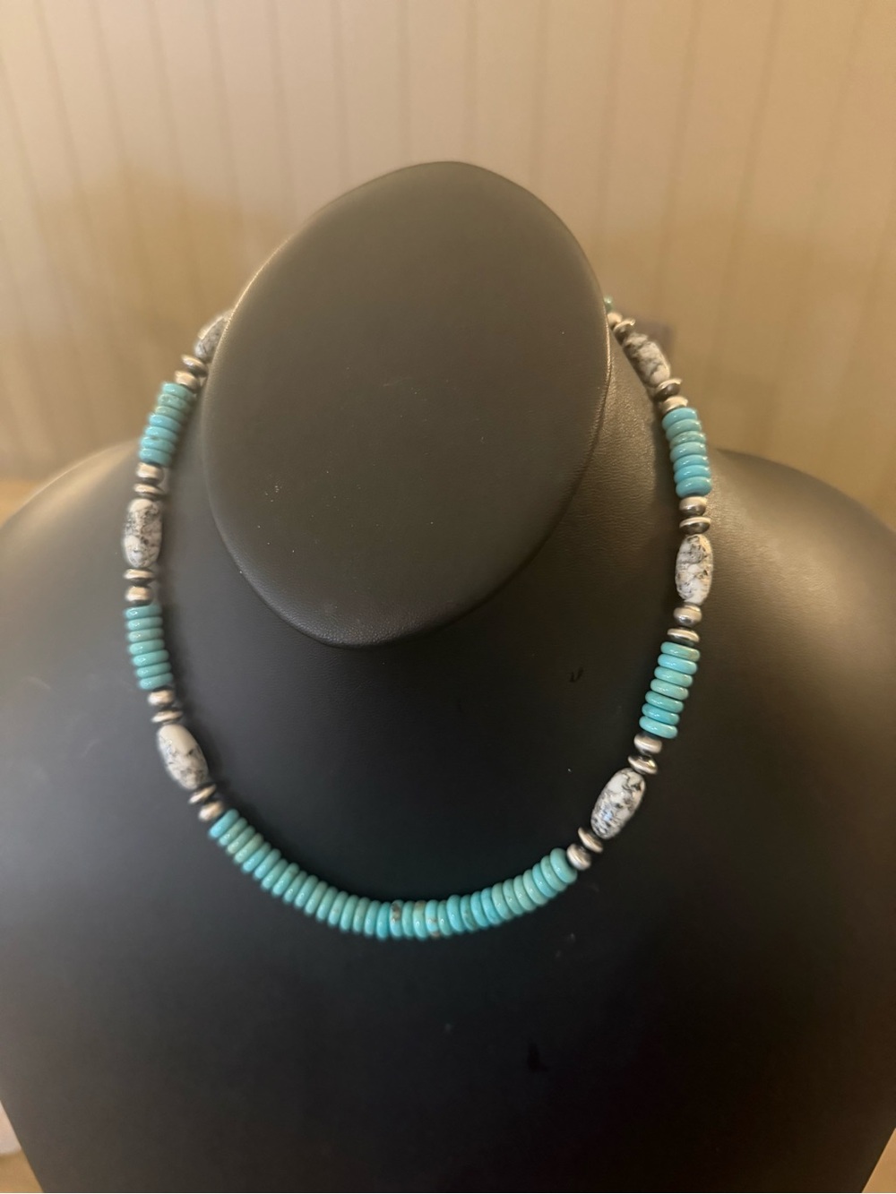 Sterling silver  turquoise wb turquoise bead necklace 18 inch
